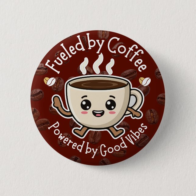 Bóton Redondo 5.08cm Design de Vibrações de Café Fofo (Frente)
