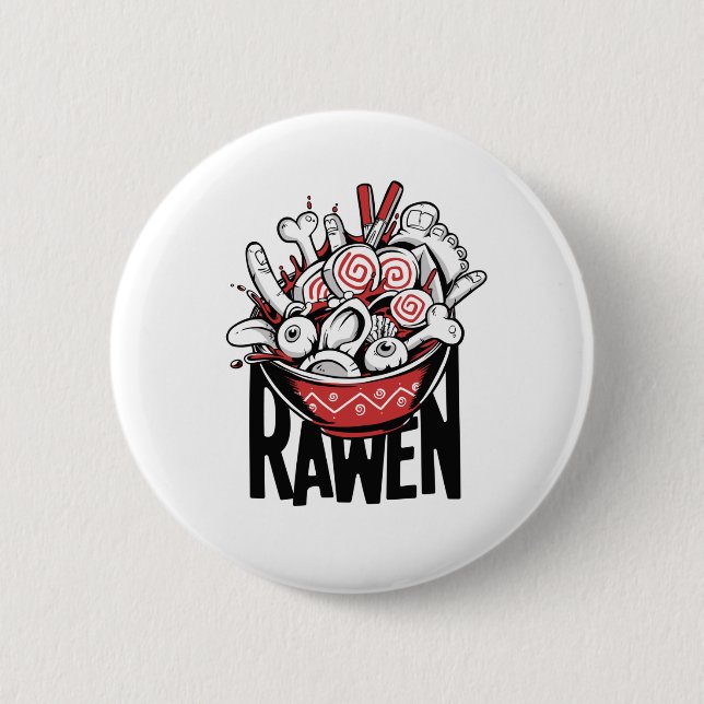 Bóton Redondo 5.08cm Design de Zumbi Louco de Macarrão Ramen (Frente)