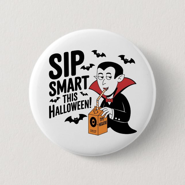 Bóton Redondo 5.08cm Design Divertido de Halloween com Tema de Vampiro (Frente)