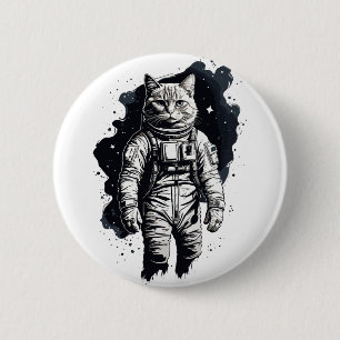 Bóton Redondo 5.08cm Design do Astronauta de Tinta Preta