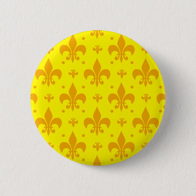 Bóton Redondo 5.08cm Design do padrão Fleur-de-lis amarelo (Frente)