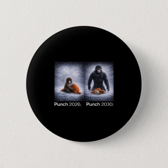 Bóton Redondo 5.08cm design engraçado de animal meme de soco de macaco  (Frente)