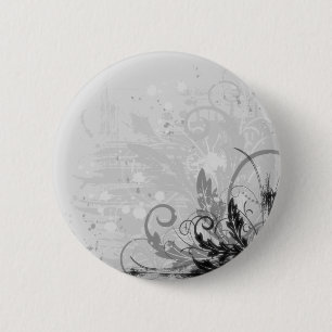 Bóton Redondo 5.08cm Design floral do Grunge - luz - B&W cinzento
