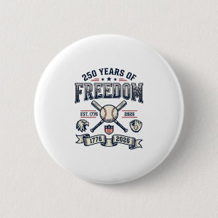 Bóton Redondo 5.08cm Design Patriótico de Beisebol 250 Anos de Liberdad