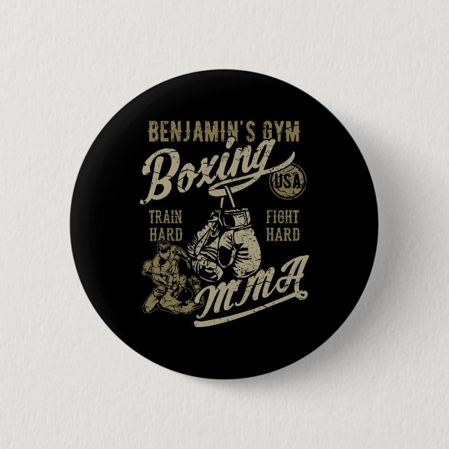 Bóton Redondo 5.08cm Design Retro de Benjamin para Academia de Boxe Mma (Frente)