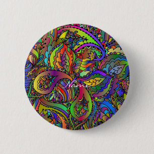 Bóton Redondo 5.08cm Design Thunder_Cove Hippie Groovy Psicedélico