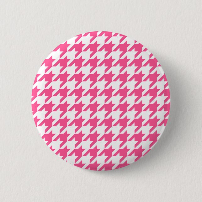 Bóton Redondo 5.08cm Design Xadrez Houndstooth Rosa Branco  (Frente)
