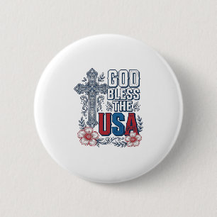 Bóton Redondo 5.08cm Deus Abençoe a Camisa Patriótica Cruz Vintage dos