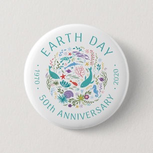 Bóton Redondo 5.08cm Dia da Terra 50º Aniversário 1970-2020 Animais d