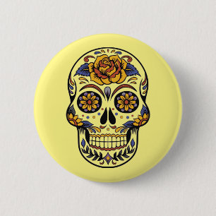 Bóton Redondo 5.08cm Dia de los muertos - Botão do Crânio do Açúcar