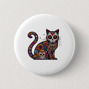 Bóton Redondo 5.08cm Dia Do Morto Cinco De Mayo Cat Sugar Skull Dia De