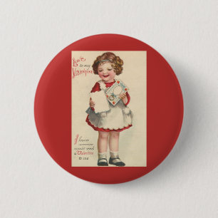 Bóton Redondo 5.08cm Dia dos Namorados Fofo Vintage, Menina com Carta d