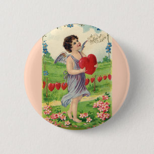 Bóton Redondo 5.08cm Dia dos Namorados Vintage, Anjo Vitoriano com Cora