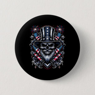 Bóton Redondo 5.08cm Dia Usa Patriot Bearded Skull! 4 De Julho De 2024