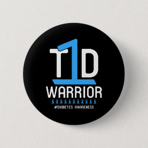 Bóton Redondo 5.08cm Diabetes Consciência Azul Fita T1D Guerreiro 1