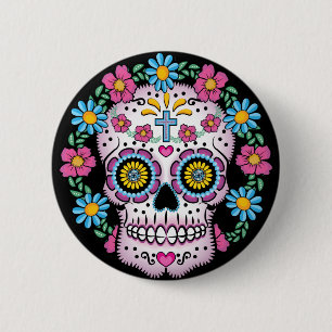 Bóton Redondo 5.08cm Diâmetro de los Muertos Crânio