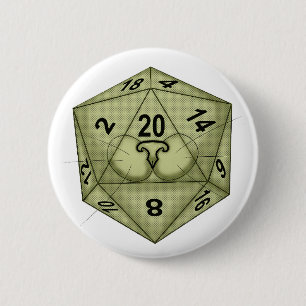 Bóton Redondo 5.08cm Dice. Gato. D20 Verificação de Percepção
