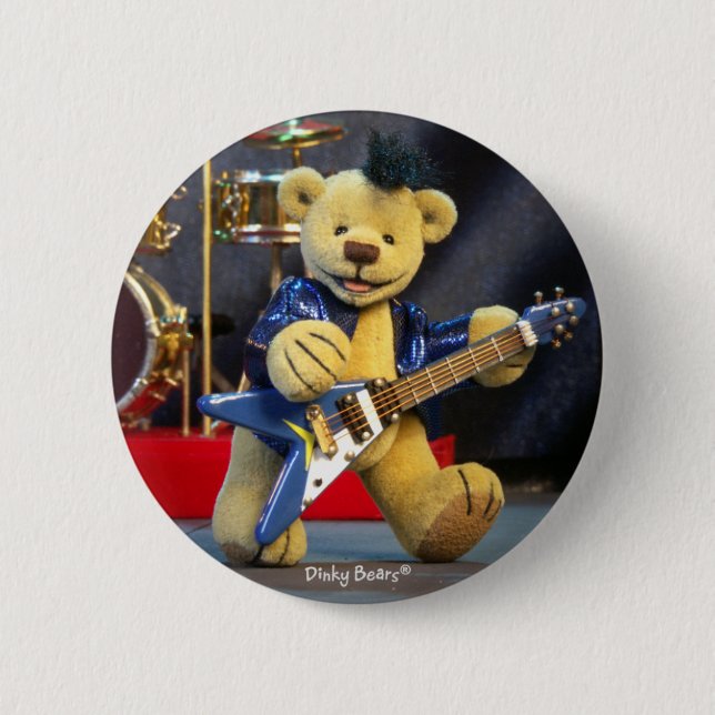 Bóton Redondo 5.08cm Dinky Bears: Estrela do rock (Frente)