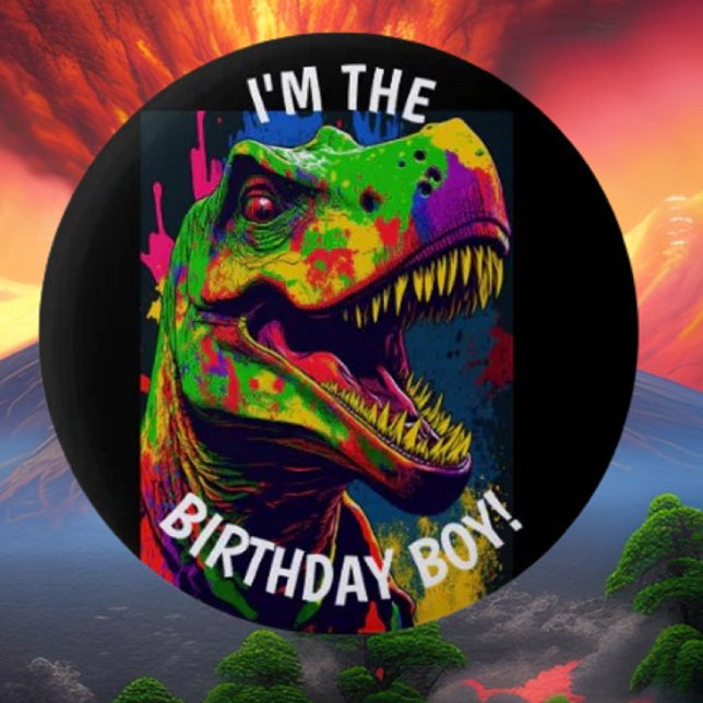 Bóton Redondo 5.08cm Dino Happy T Rex BIRTHDAY Boy (Bring your dream party to life with our selection of quality Dinosaur themed party supplies)