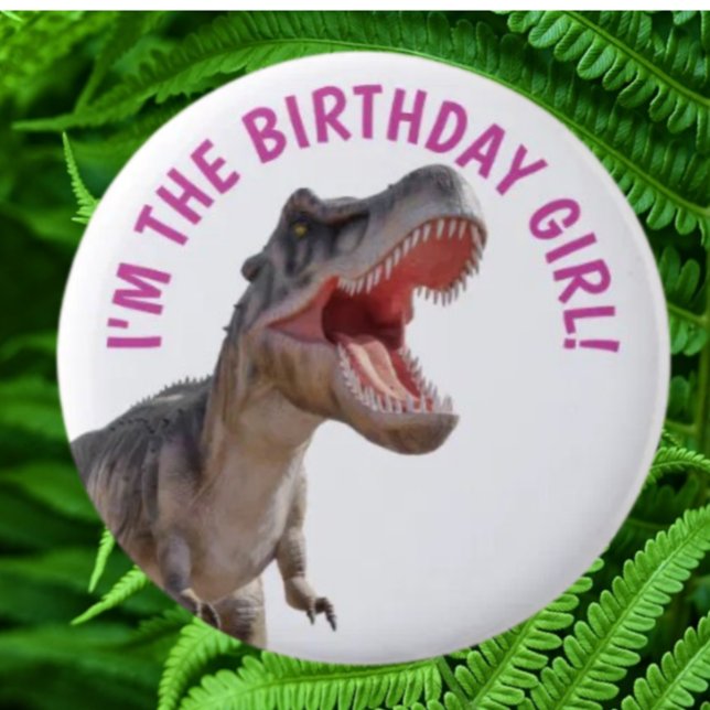 Bóton Redondo 5.08cm Dinossaur Happy T Rex GIRL (Bring your dream party to life with our selection of quality Dinosaur themed party supplies )