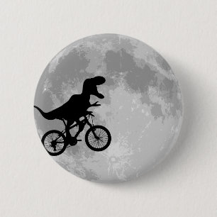 Bóton Redondo 5.08cm Dinossauro em bicicleta no céu com diversão à lua