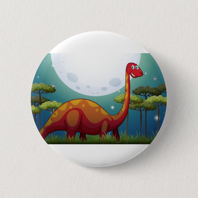 Bóton Redondo 5.08cm Dinossauro no campo na noite (Frente)