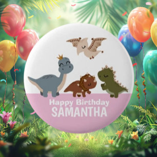 Bóton Redondo 5.08cm Dinossauro Rosa Boho