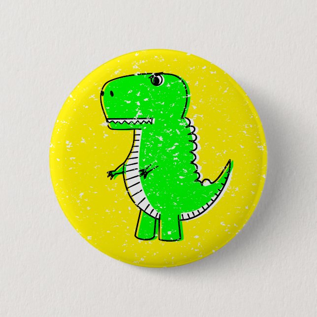 Bóton Redondo 5.08cm Dinossauro Verde Desenho Em Desenho Amarelo (Frente)