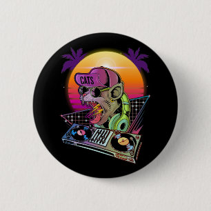 Bóton Redondo 5.08cm Disco Cat DJ Vaporwave 80s 90s Techno Music Lover