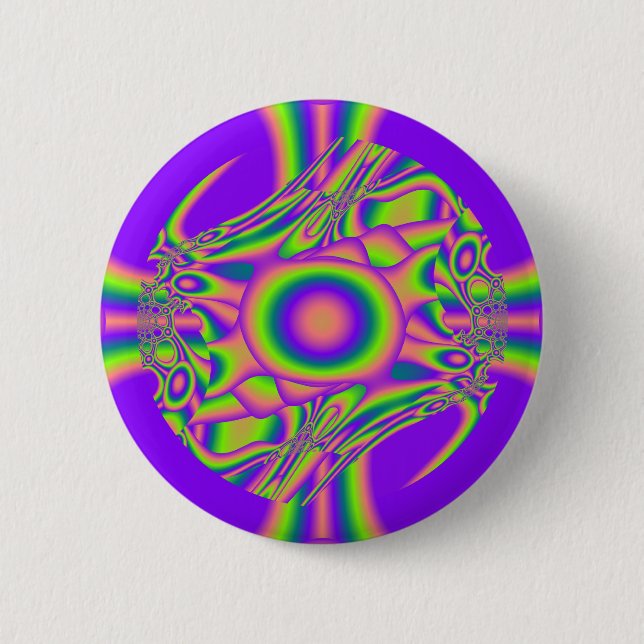 Bóton Redondo 5.08cm Distorção Fractal Psicotrópico Verde Roxo (Frente)