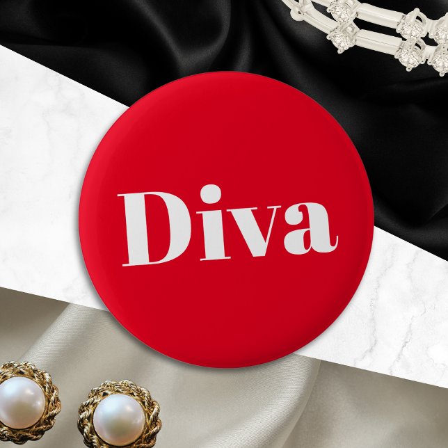 Bóton Redondo 5.08cm Diva Opera Cantora Musical Artista Artista Musical (A red pin button badge with the word 'Diva' in simple white lettering. An ideal novelty gift)