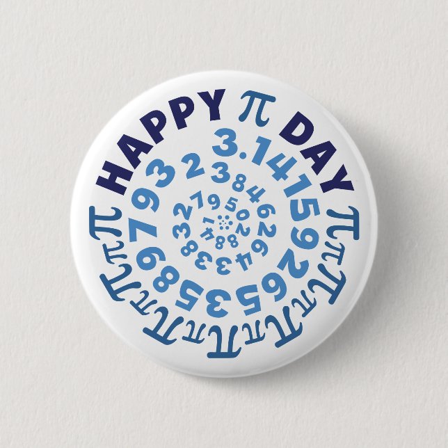 Bóton Redondo 5.08cm Diversão Branco e Azul Feliz Dia do Pi Redondo (Frente)