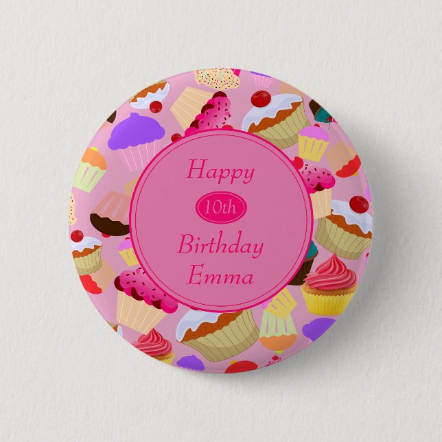 Bóton Redondo 5.08cm Diversão, Cupcake Rosa Brilhante Qualquer Noite (Frente)