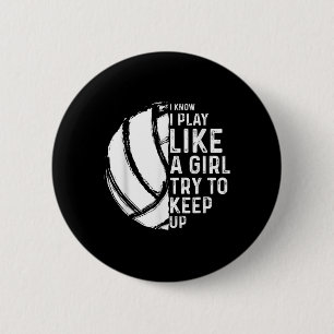 Bóton Redondo 5.08cm Diversão de Design de Voleibol Mulheres Jovens Esp