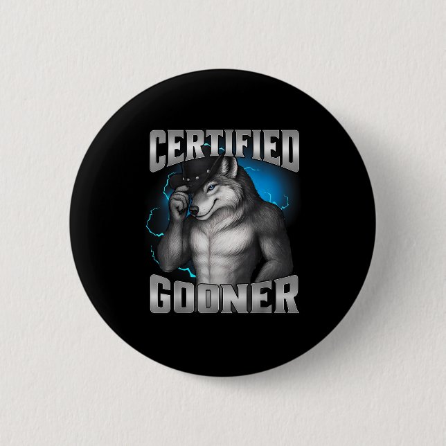 Bóton Redondo 5.08cm Divertido Cringe Sigma Lobo Certificado Gooner (Frente)