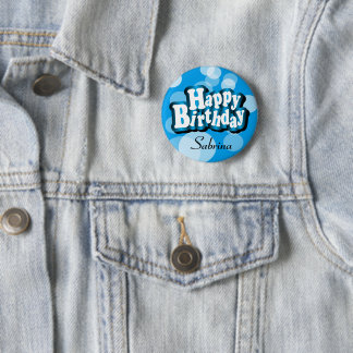Bóton Redondo 5.08cm Diy Text Feliz Aniversário em Blue Bokeday
