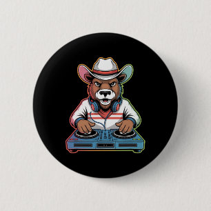 Bóton Redondo 5.08cm Dj Bear Cowboy Misturando Beats