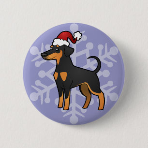 Bóton Redondo 5.08cm Doberman Pinscher de Natal (orelhas de disquete)