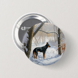 Bóton Redondo 5.08cm Doberman Pinscher Deixe Nevar Natal