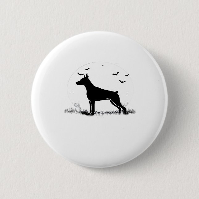 Bóton Redondo 5.08cm Doberman Pinscher � Halloween Moon Silhouette (Frente)