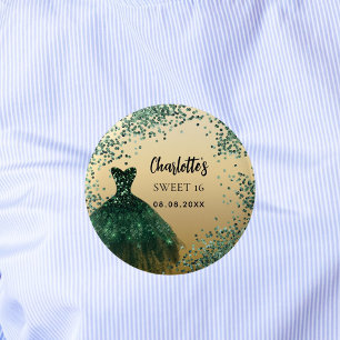 Bóton Redondo 5.08cm Docinho 16 vestido de ouro verde esmeralda