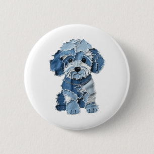 Bóton Redondo 5.08cm Dog Pattern Denim Patchwork Art