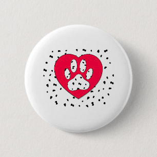 Bóton Redondo 5.08cm Dog Paw, Dalmácia, Impresso Em Coração Vermelho