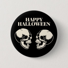 Bóton Redondo 5.08cm Dois Crânios Rindo Feliz Halloween