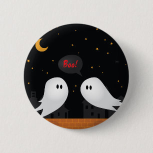 Bóton Redondo 5.08cm Dois fantasmas na cidade dizendo boo halloween