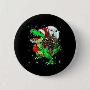 Bóton Redondo 5.08cm Dois Rottweilers Xmas Andando em T-rex Reindeover