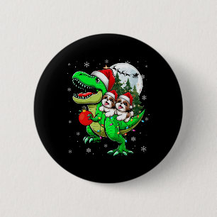 Bóton Redondo 5.08cm Dois Xmas Shih Tzus Andando T-rex Reindeer Lover K