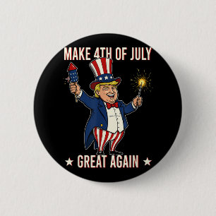 Bóton Redondo 5.08cm Donald Trump Fireworks Faz 4 De Julho De Novo