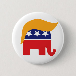 Bóton Redondo 5.08cm Donald Trump GOP Elefante Cabelo