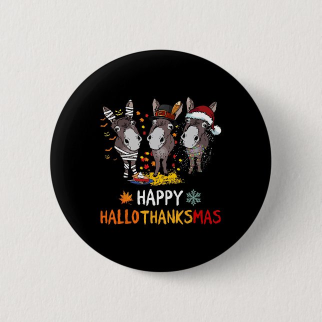 Bóton Redondo 5.08cm Donkey Happy Hallothanksmas Dia das Bruxas (Frente)